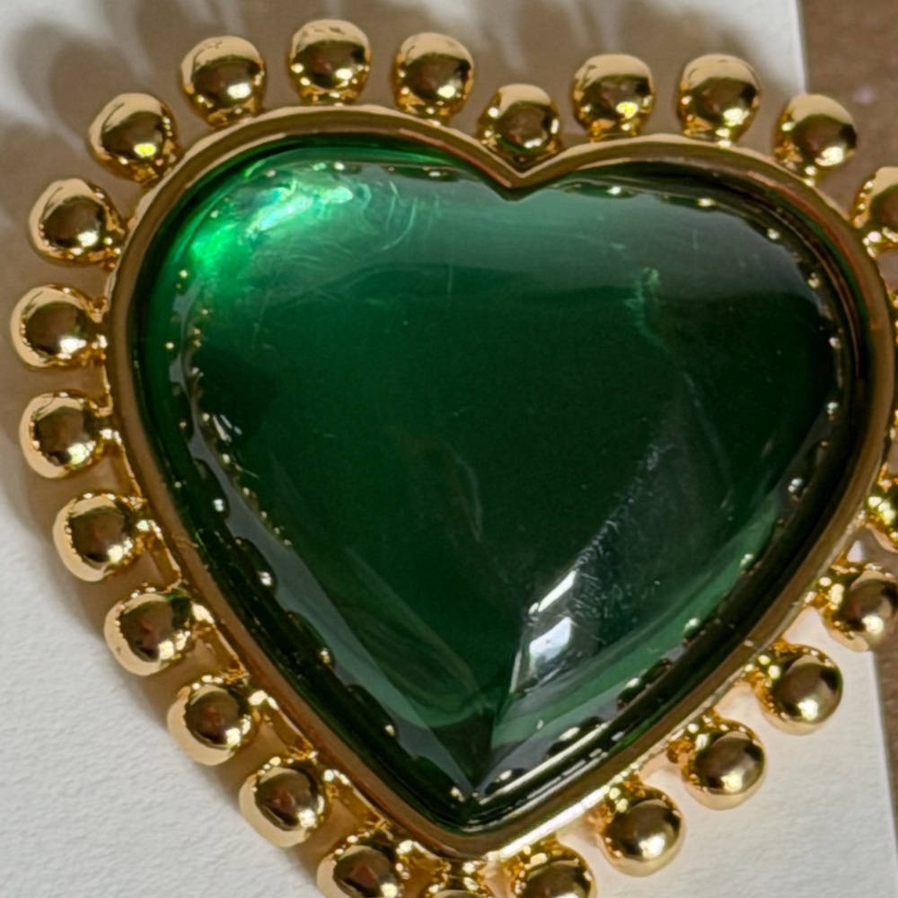 Tory Burch Green and Gold Heart logo stud  Earrings - Picture 6 of 9